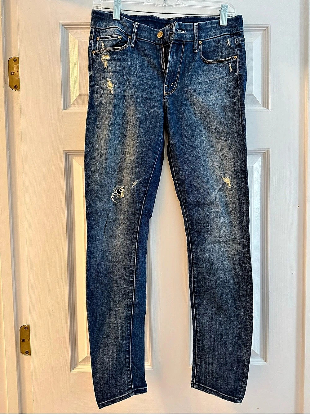 MOTHER The Looker Distressed Straight Leg Jeans in Blue Waist 27